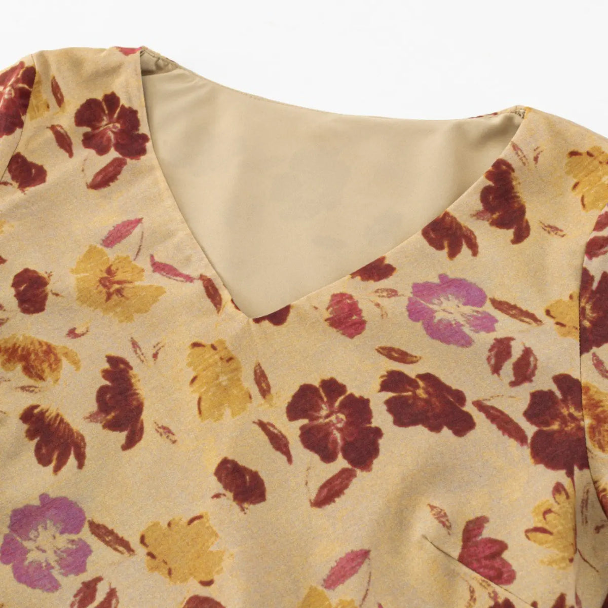 Close-up of V-neckline