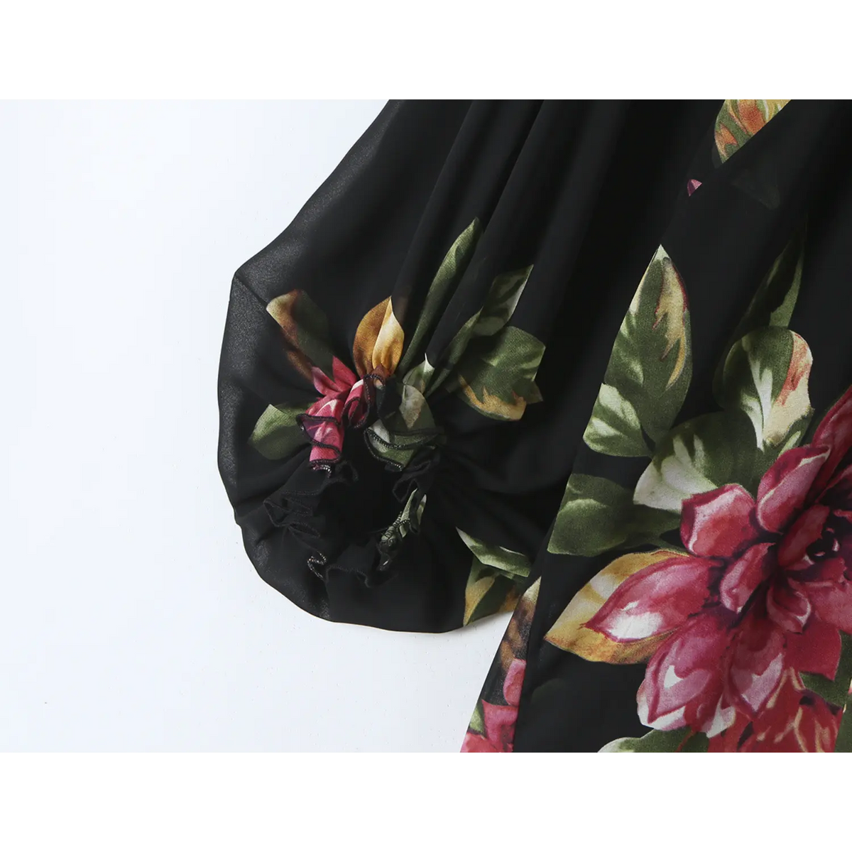 Close-up of elastic ruffle cuff