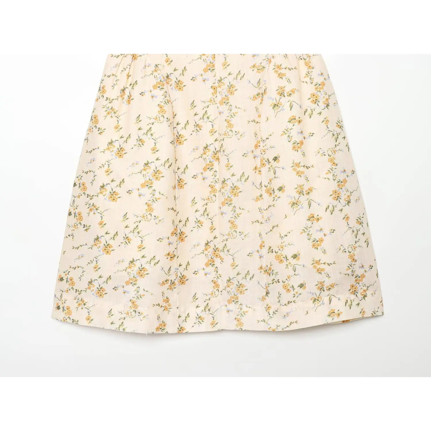 Floral sundress A-line flared skirt full hem flat shot, loose swing skirt hip covering slim fit drapable textured fabric bottom shot