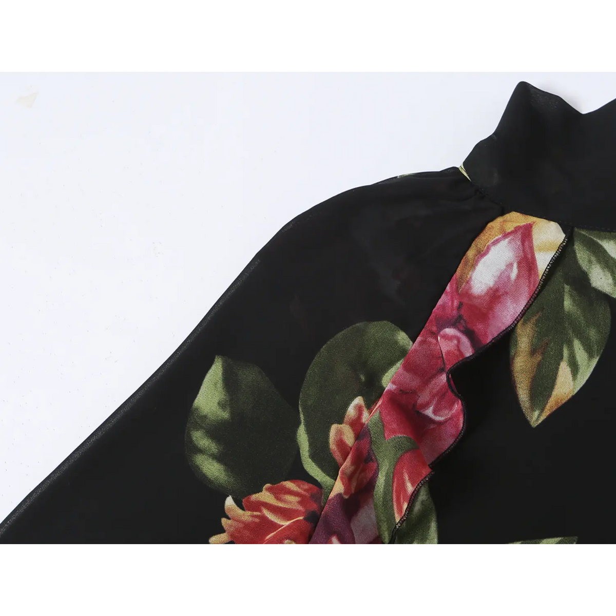 Close-up of shoulder ruffle detail