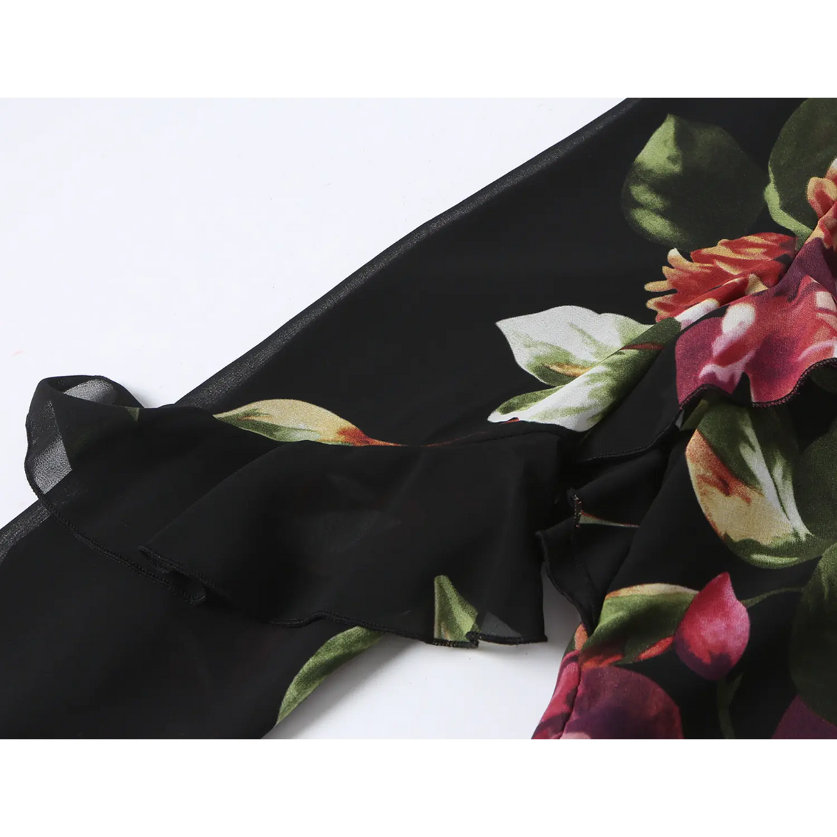 Close-up of layered ruffle on sleeve