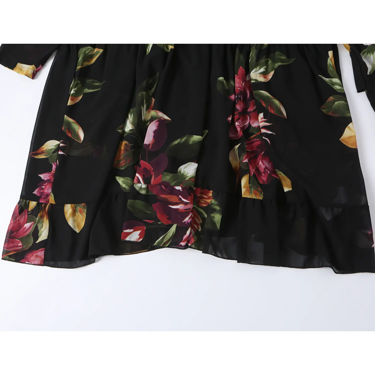 Close-up of tiered ruffle skirt hem