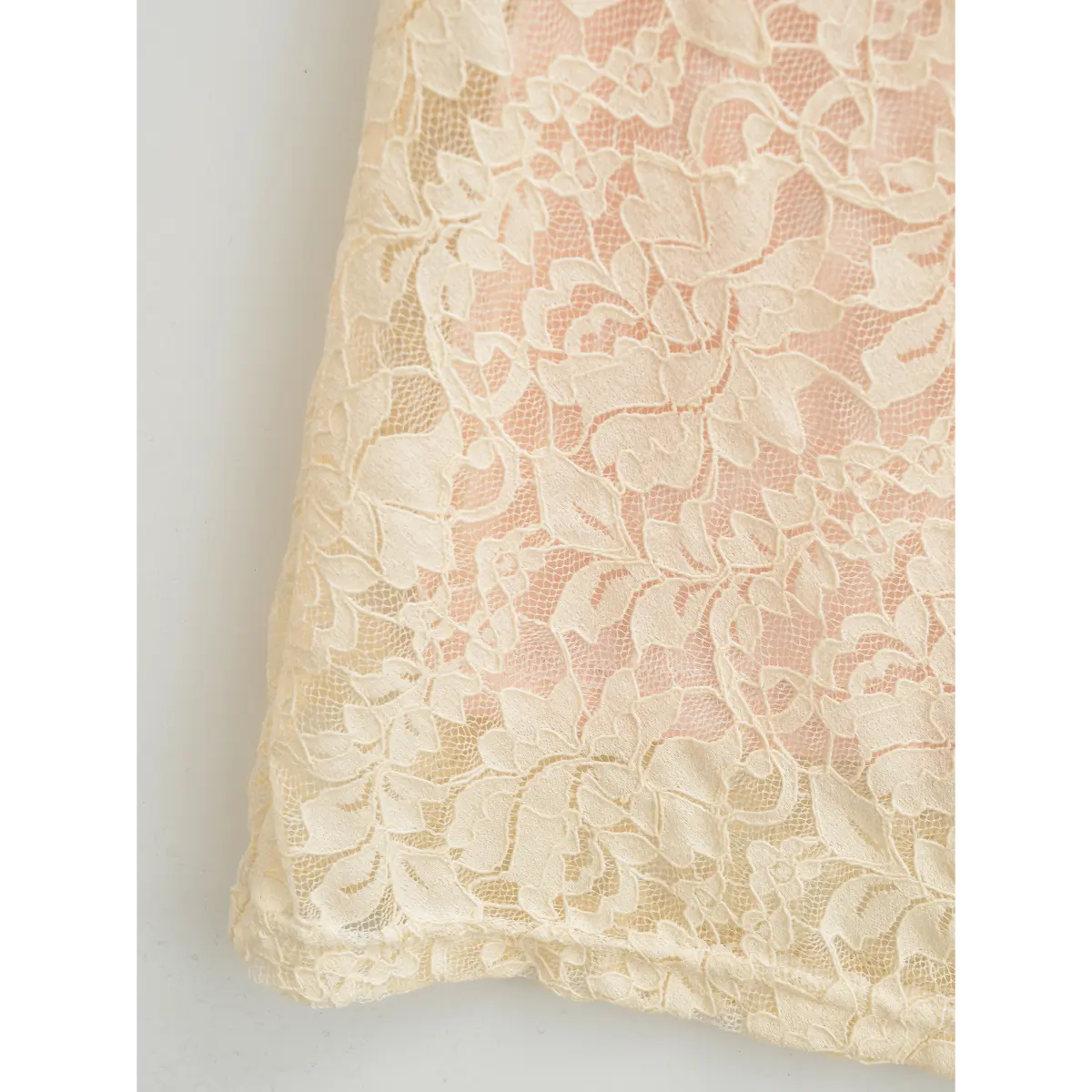 Macro close‑up of floral lace pattern and dress hem detail