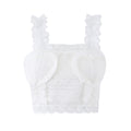 Women's white lace heart-shaped bust camisole top with ruffle straps, square neckline, slim waist, from dingdingding.