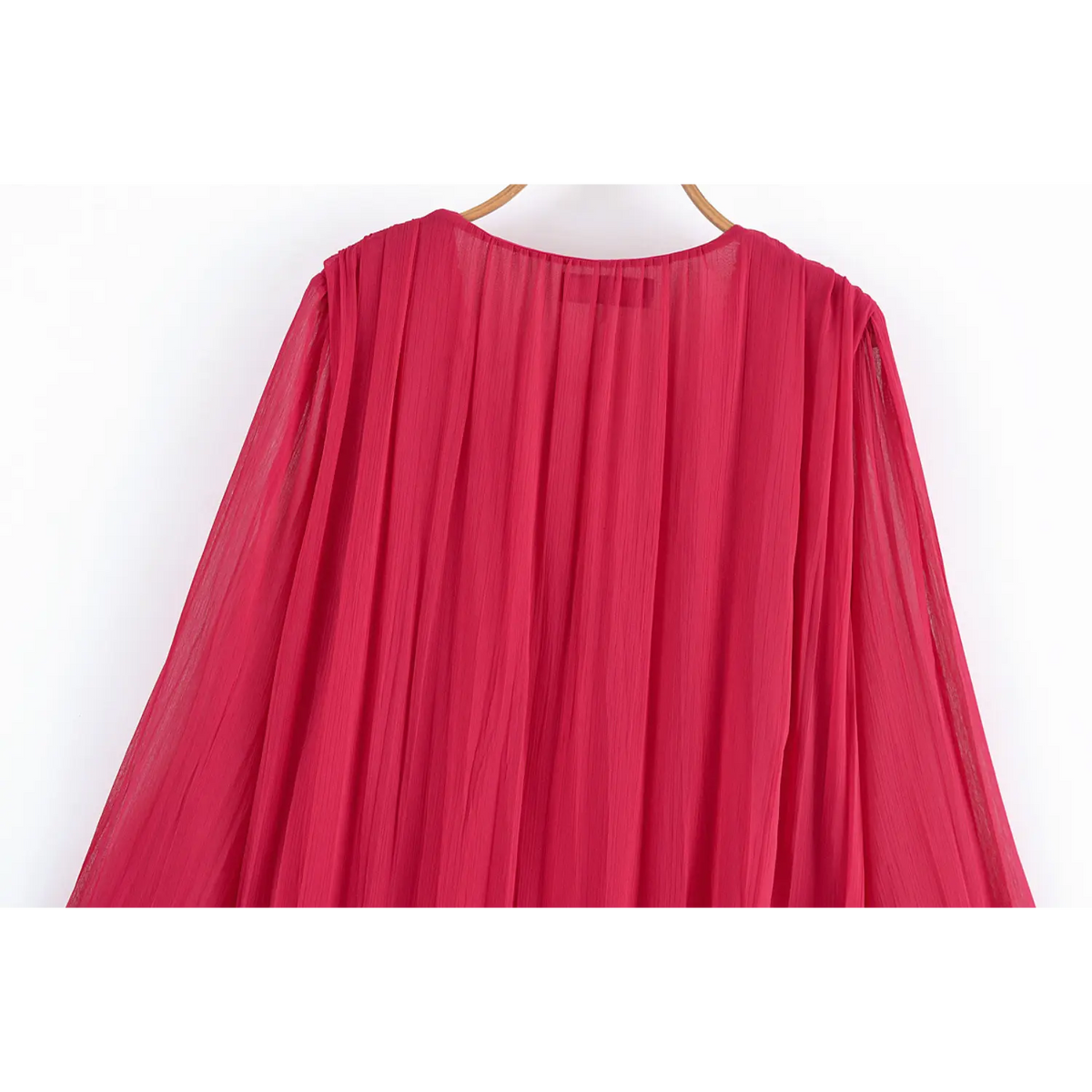 Close-up of back neckline and gathered sleeves