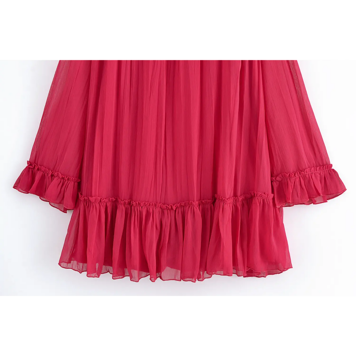Close-up of ruffled mini skirt hem