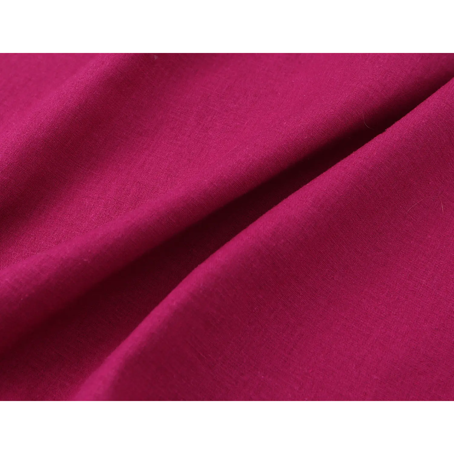 Macro close-up of fuchsia woven linen blend fabric texture