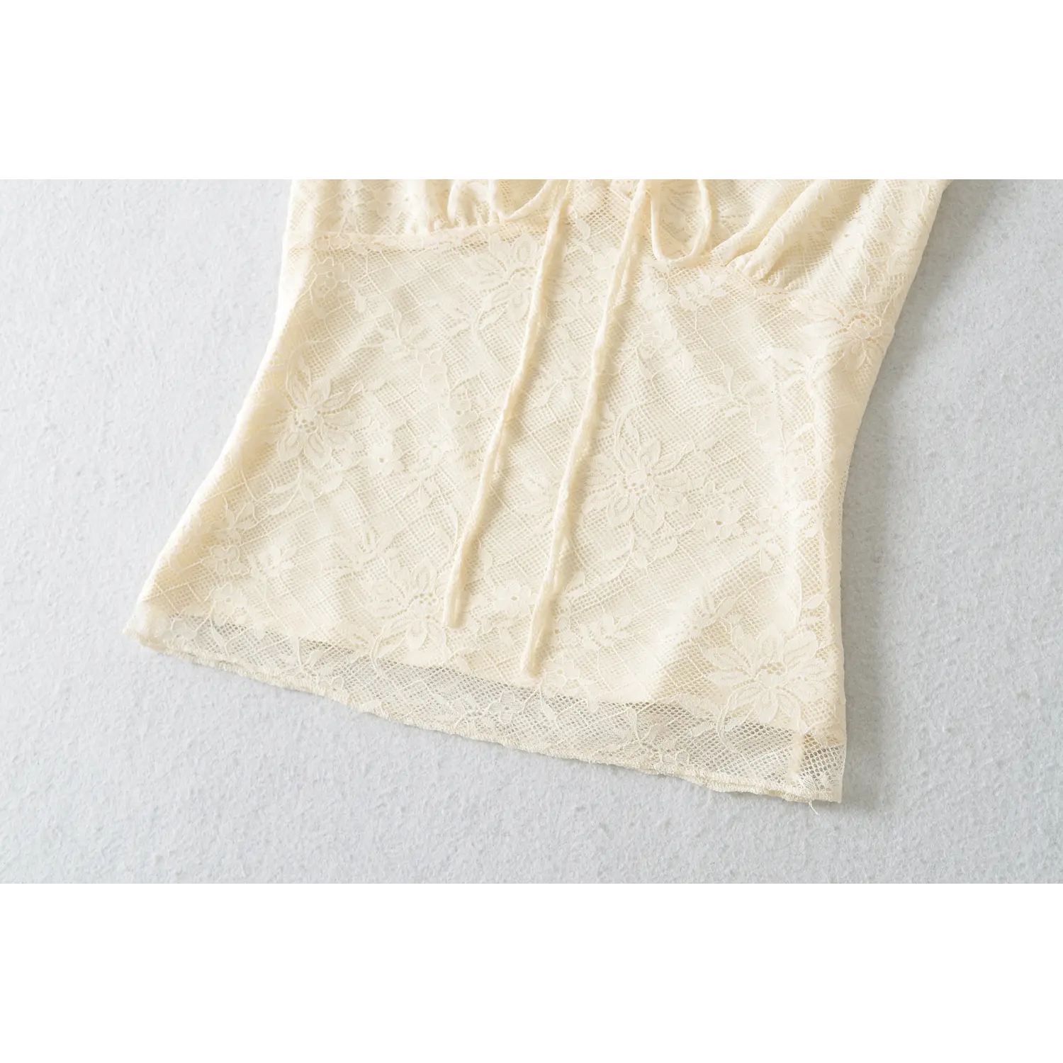 Full body 3D floral lace fabric texture macro close-up, embossed flower vine mesh lightweight sheer skin-friendly soft drape texture whole garment fabric detail shot