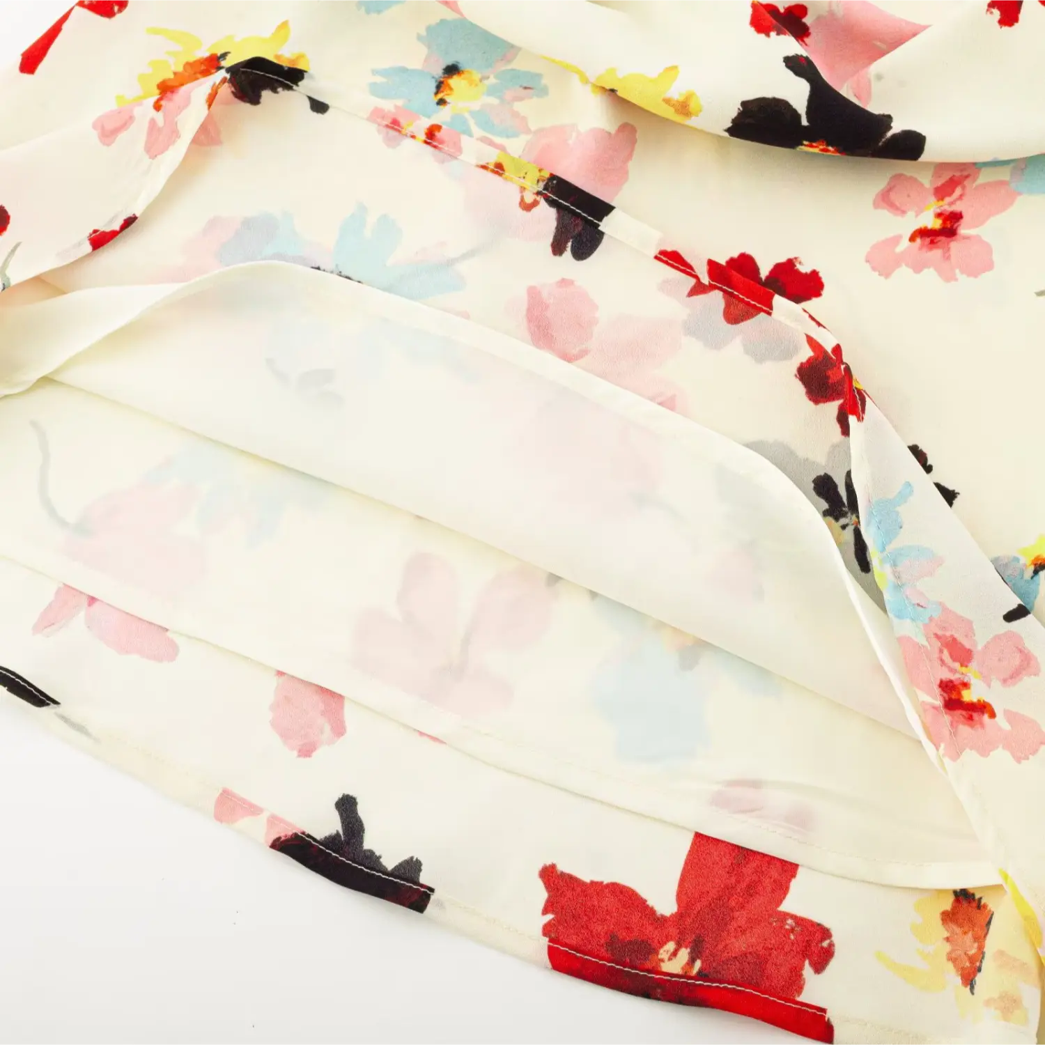 Full dress lining macro close-up, soft solid inner fabric double binding serging anti-see-through inner craft shot