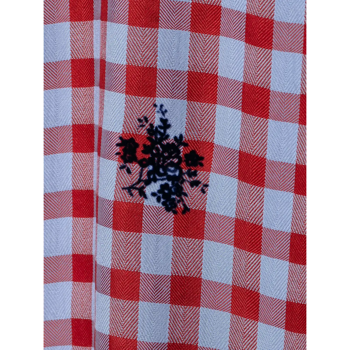 Close-up of black floral embroidery detail