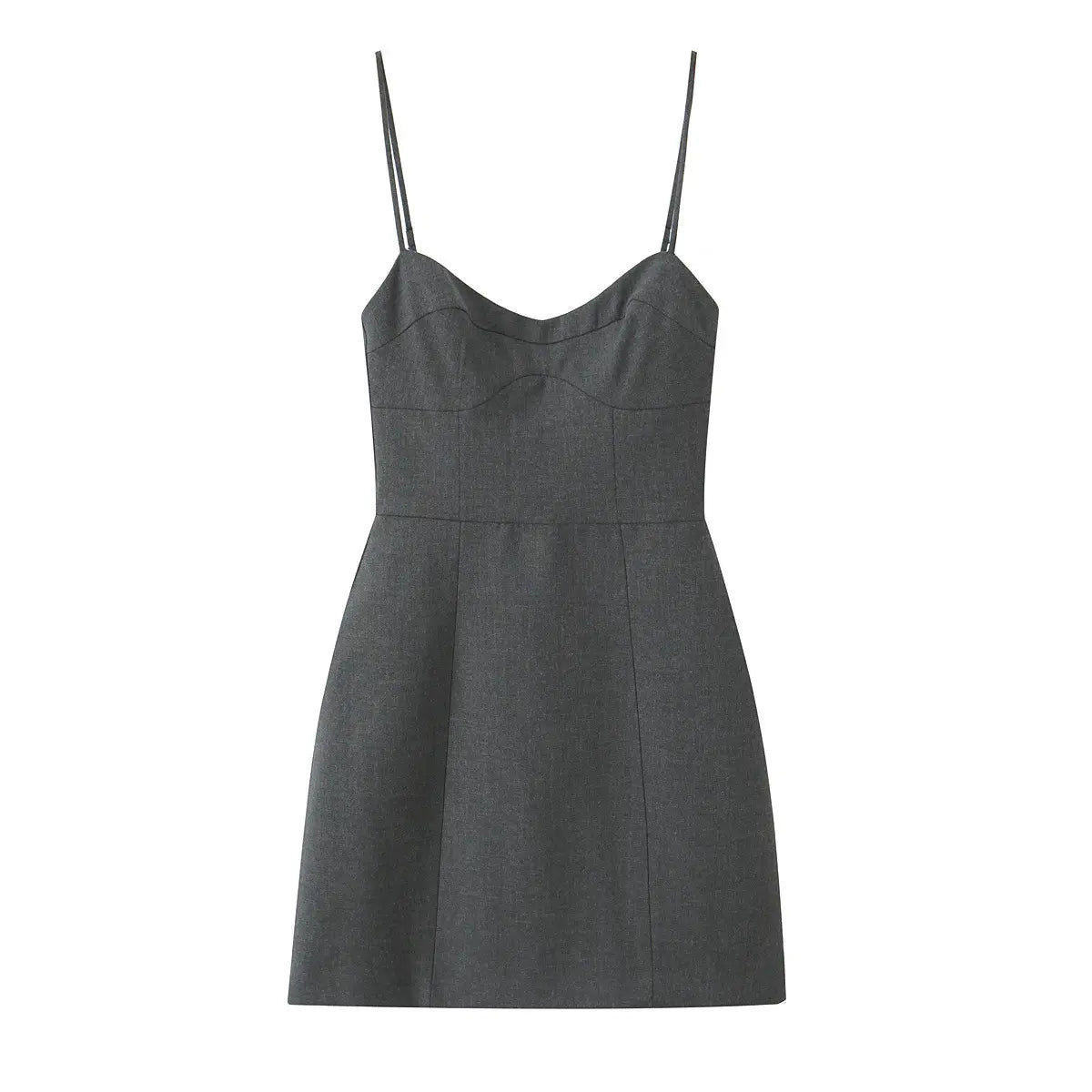 Front view of the dress, highlighting the sculpted sweetheart neckline, princess seams, and A-line silhouette.
