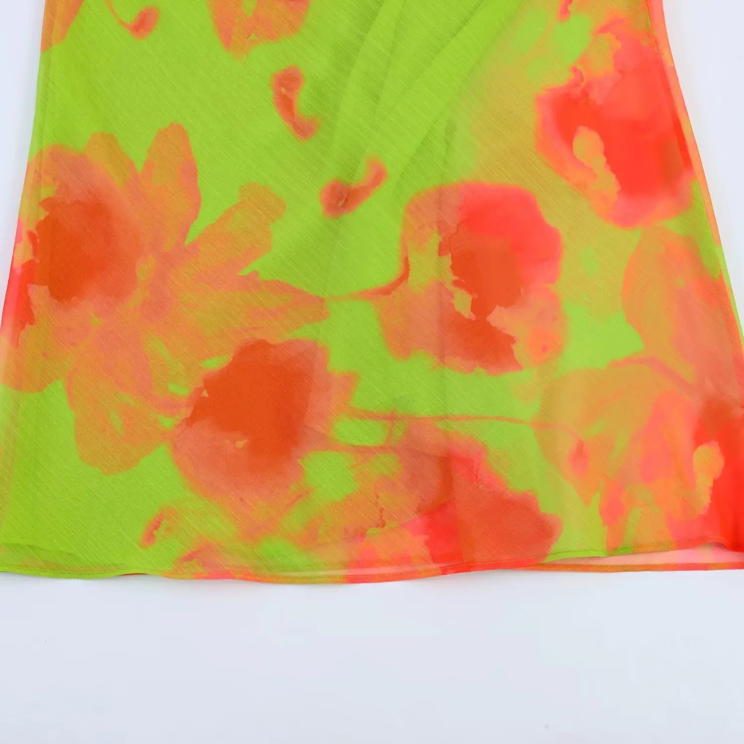 Close‑up of large floral print on skirt fabric