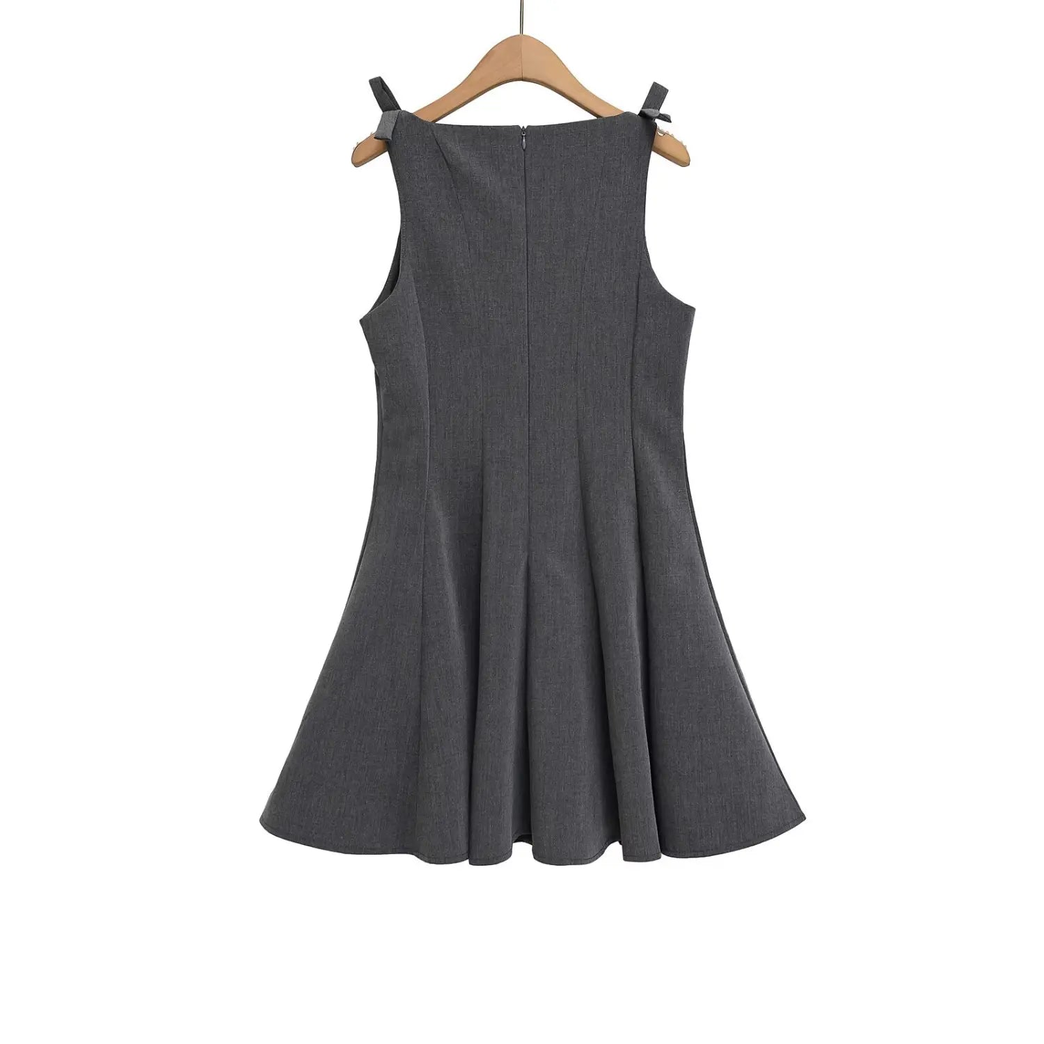 Grey Bow Strap Swing Mini Dress, On Hanger Back View | Detail