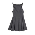 Grey Bow Strap Swing Mini Dress, Flat Lay Front View | Detail