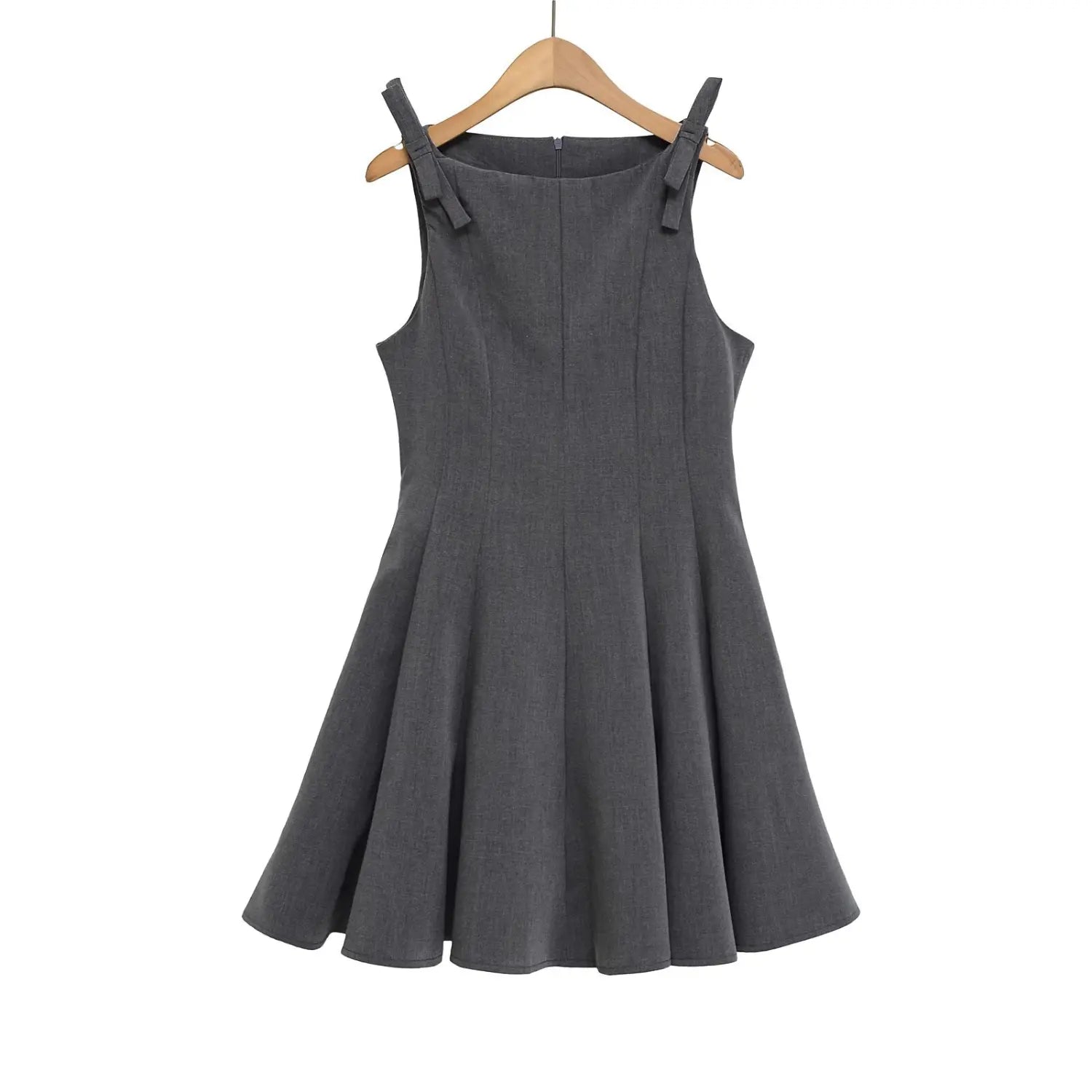 Grey Bow Strap Swing Mini Dress, On Hanger Front View | Detail
