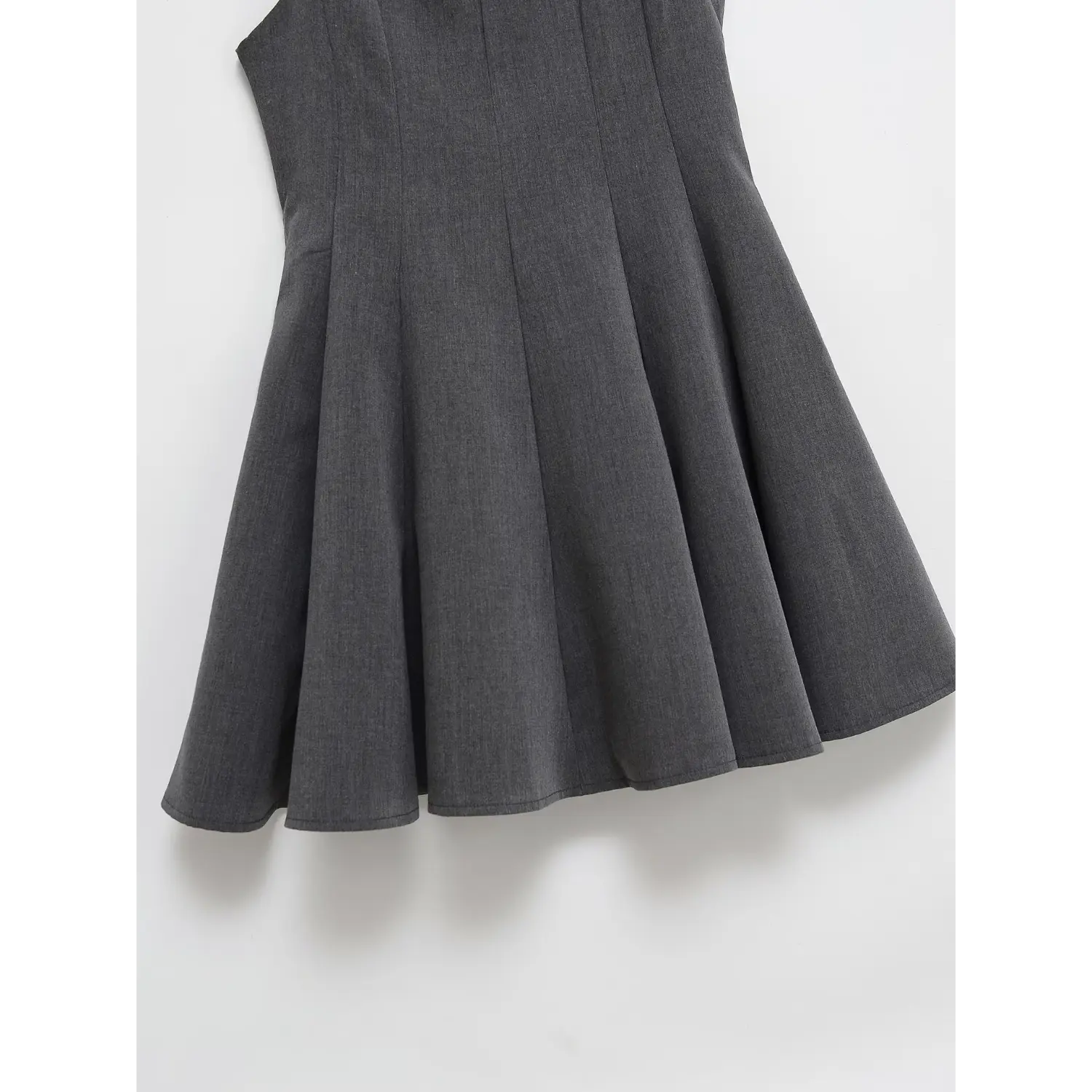 Grey Bow Strap Swing Mini Dress, Flared Skirt Hem View | Detail