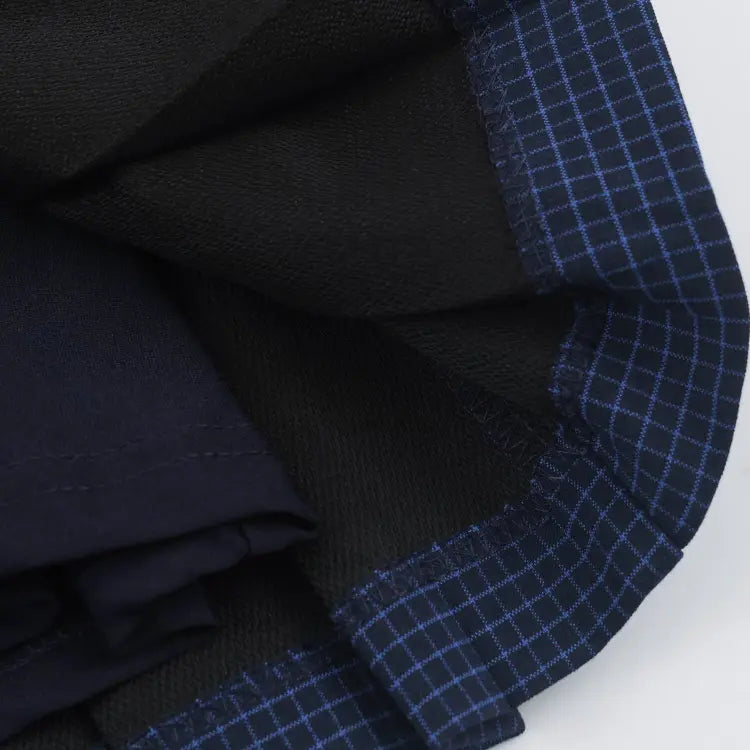 Close-up of black lining and hem binding