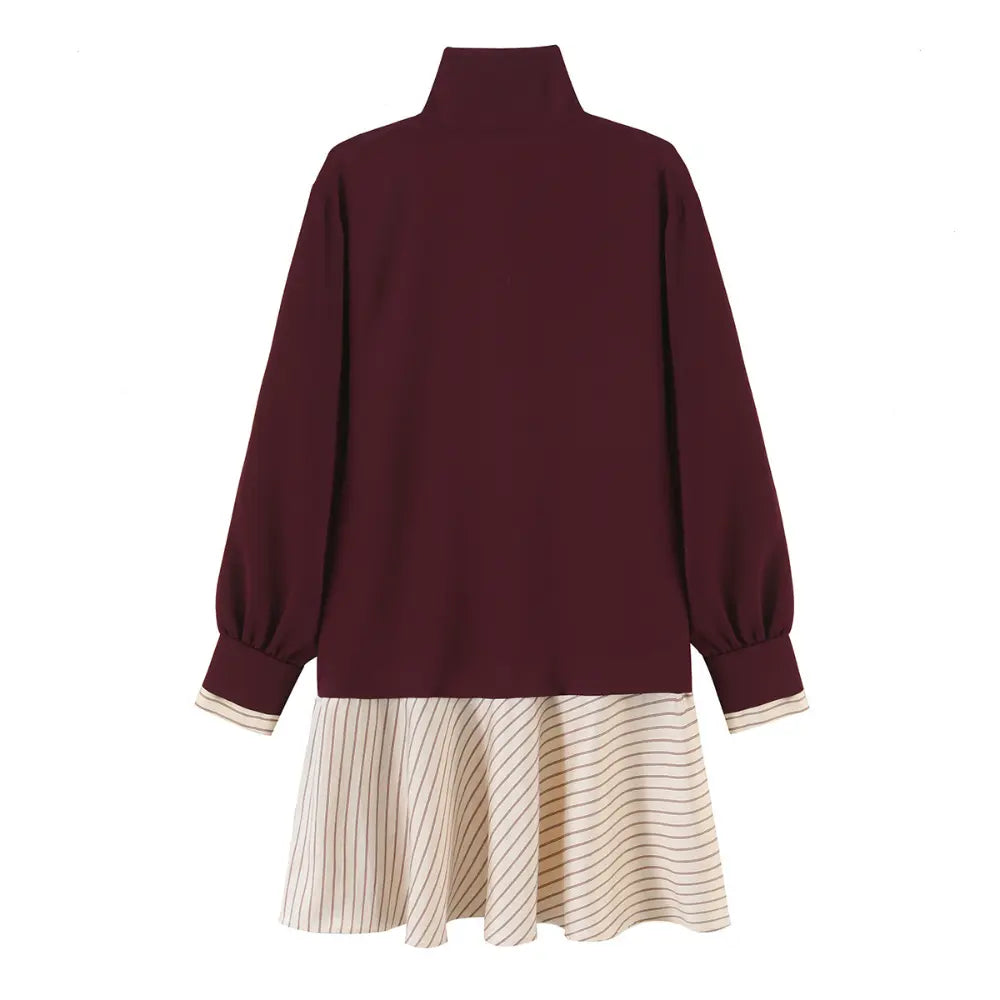 Half zip striped flounce mini dress, back flat lay