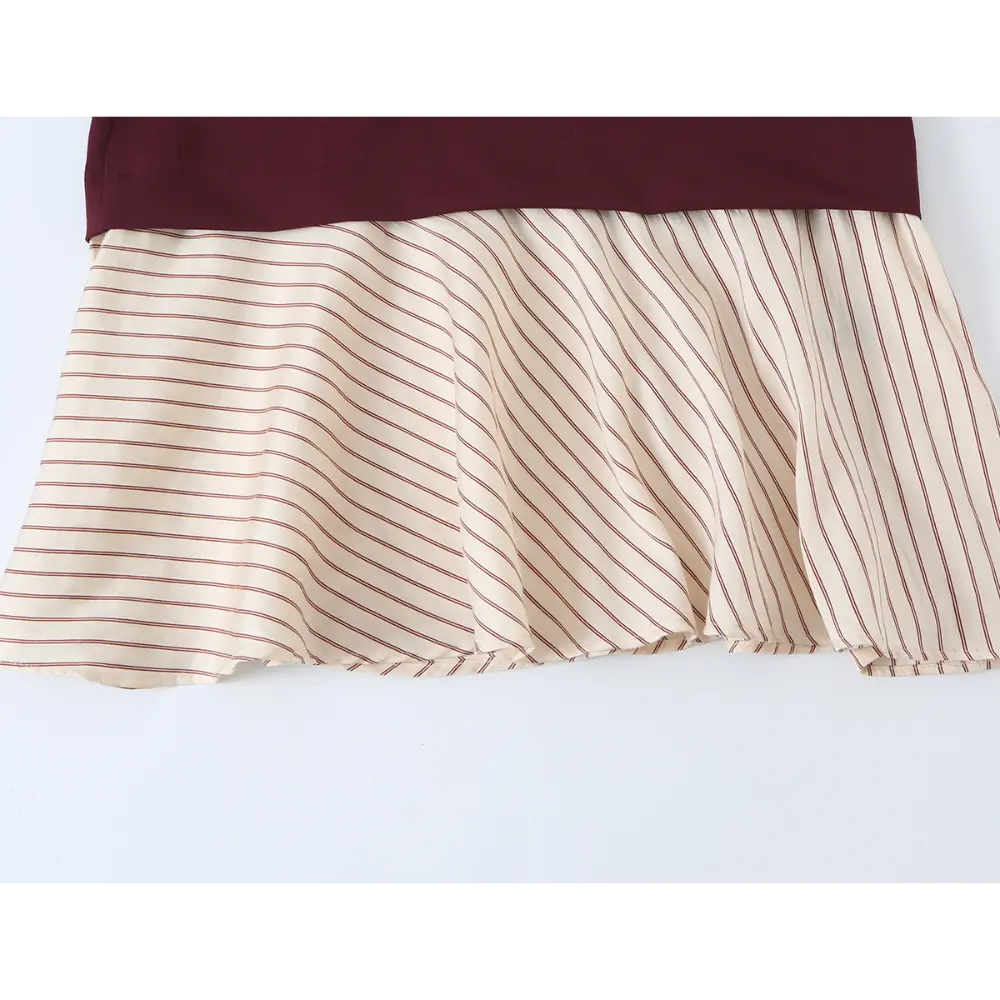 Close-up of skirt yoke and striped flounce