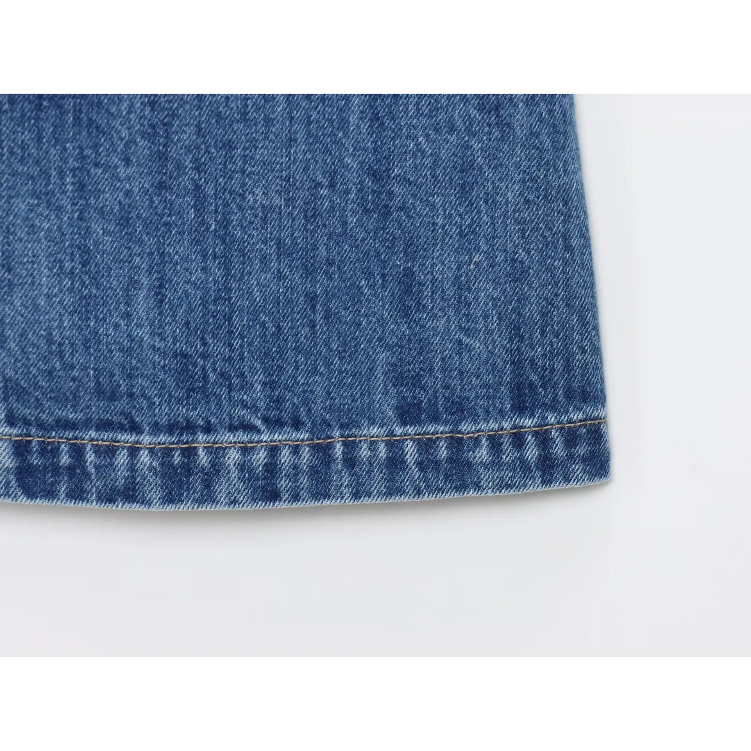 Halter Sleeveless Denim Mini Dress, Stitched Bottom Hem Closeup | Detail