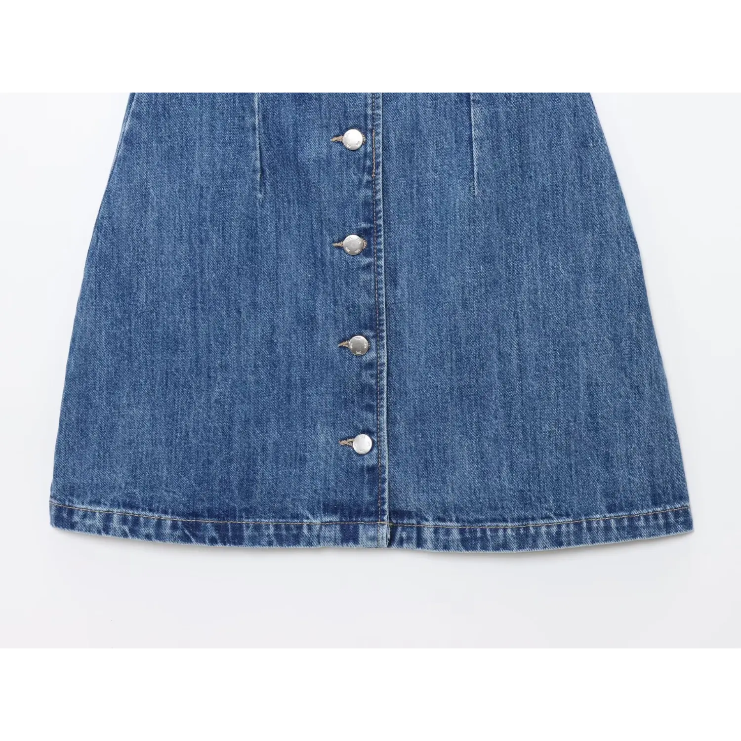 Halter Sleeveless Denim Mini Dress, Lower Skirt & Hem Buttons View | Detail