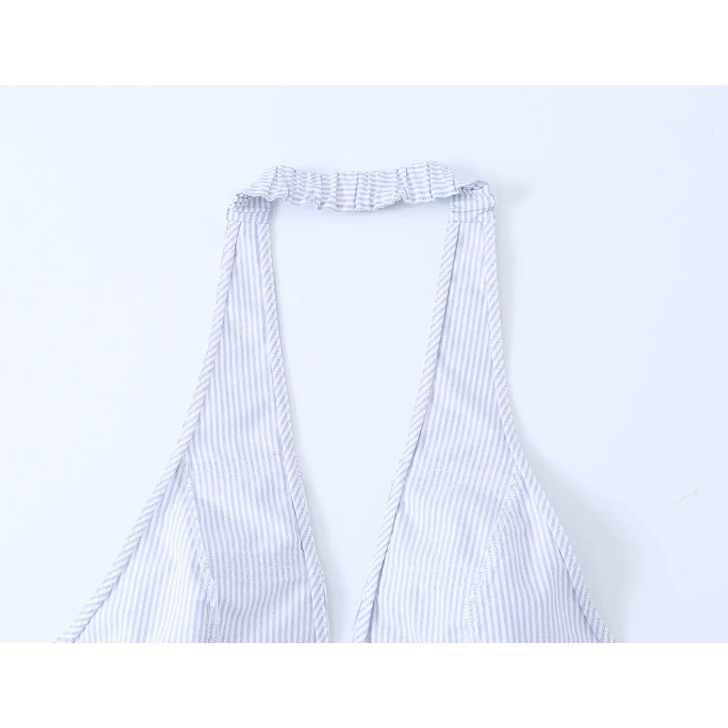 Rear halter neck elastic ruffle detail, stretch trim striped halter camisole