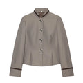 Heather grey contrast trim stand collar cropped jacket, front flat lay