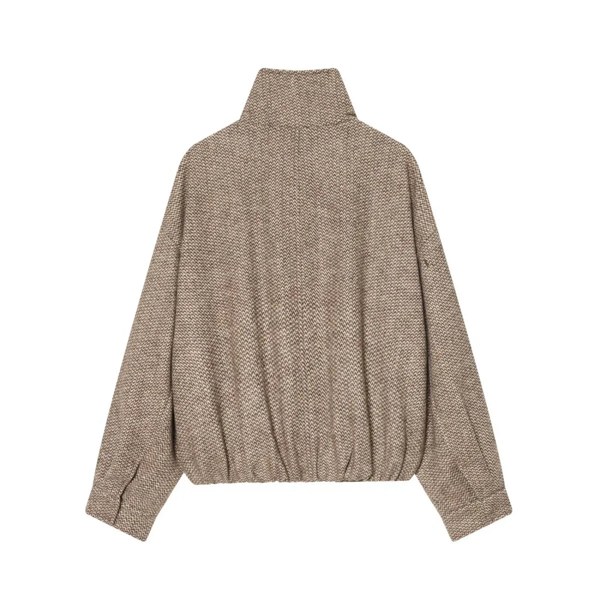 Back flat lay of herringbone stand collar cropped jacket
