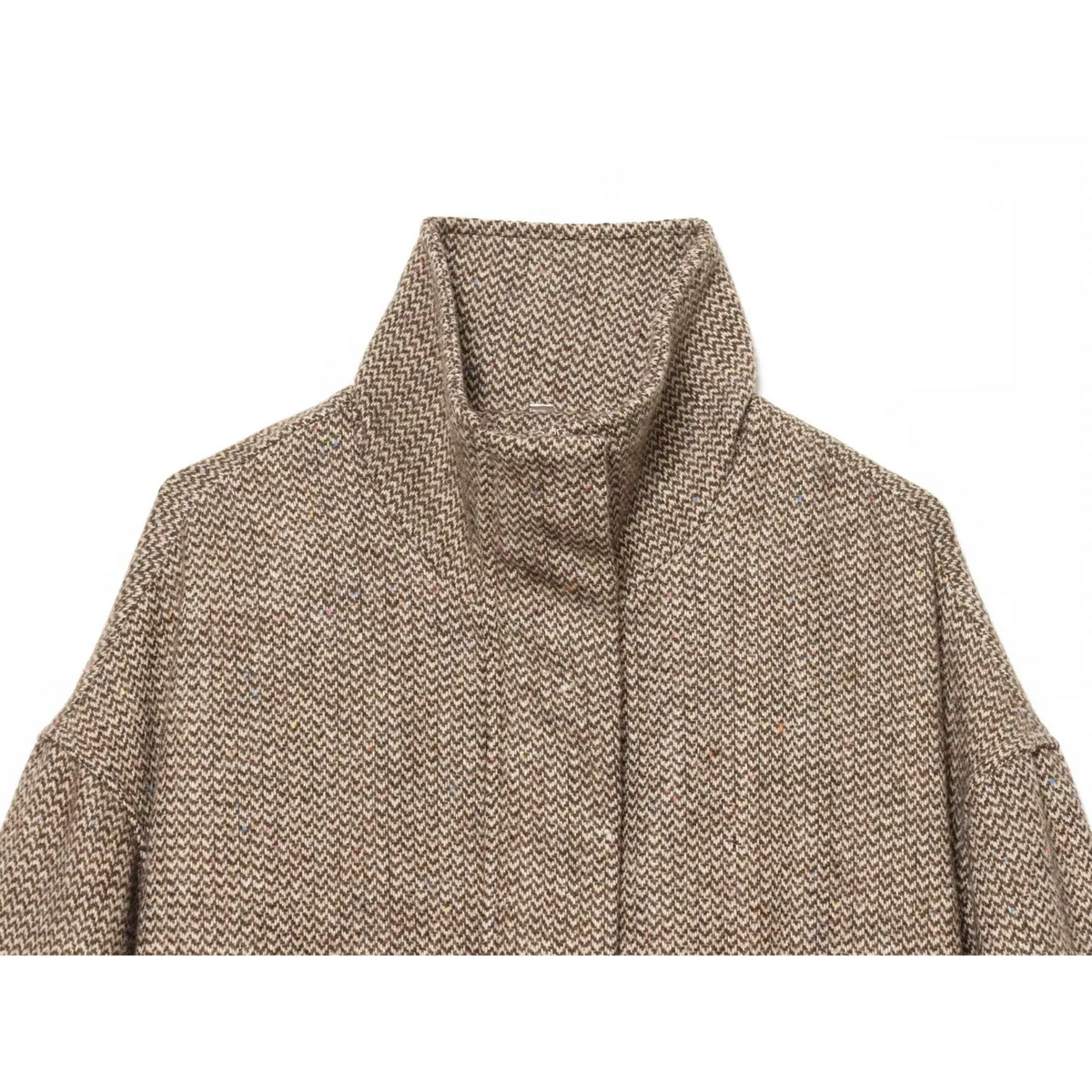 Close-up of stand collar and hidden placket