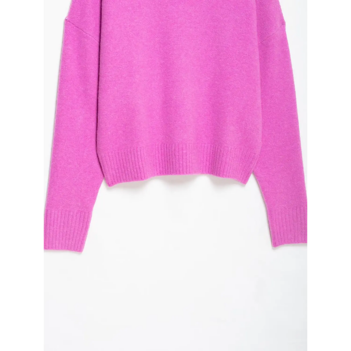 Close-up of sweater body and ribbed hem