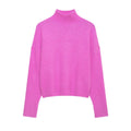Hot pink mock neck brushed knit sweater, front flat lay