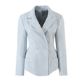Ice blue double breasted notch lapel fitted blazer, front flat lay