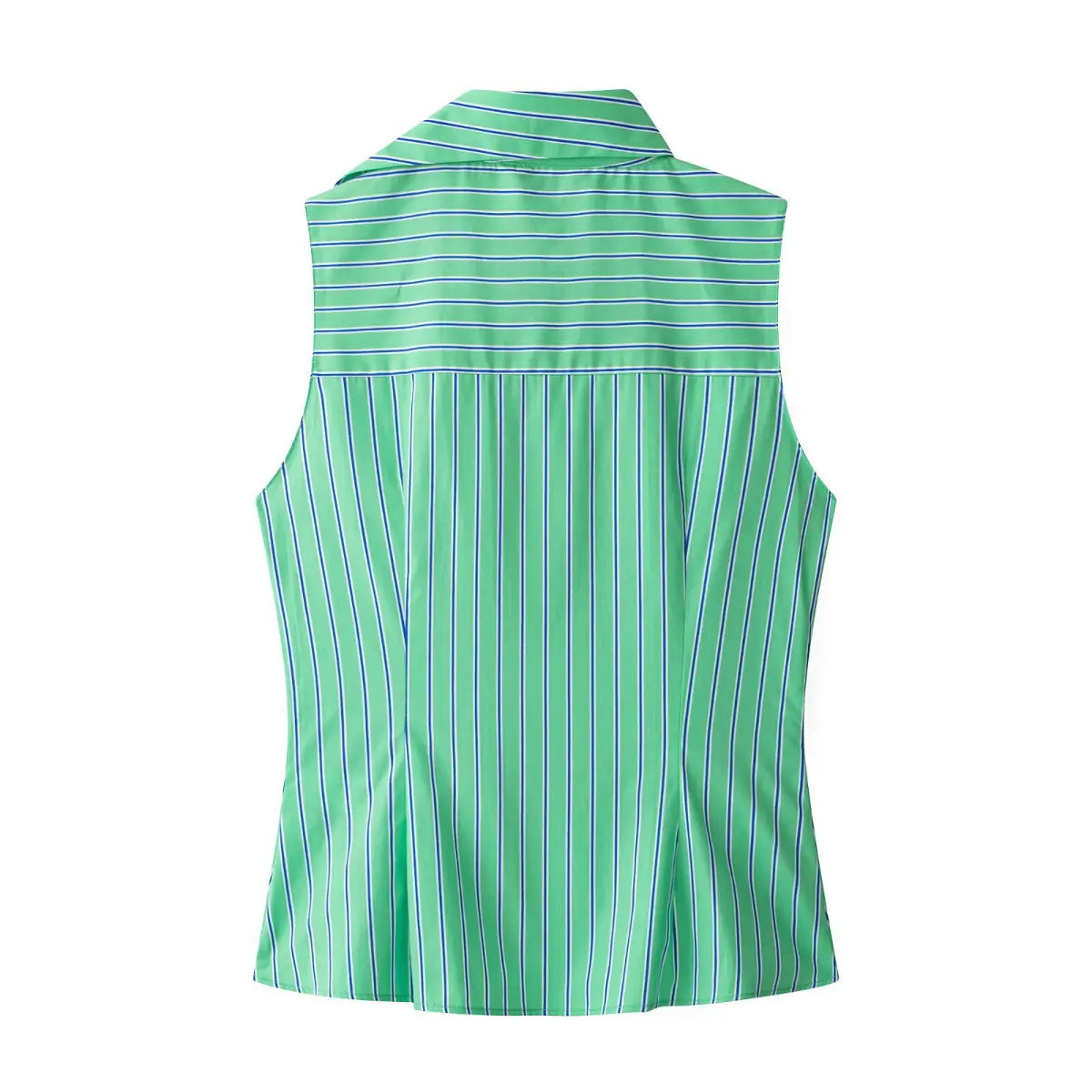 Inner collar woven brand label detail fresh color striped sleeveless top
