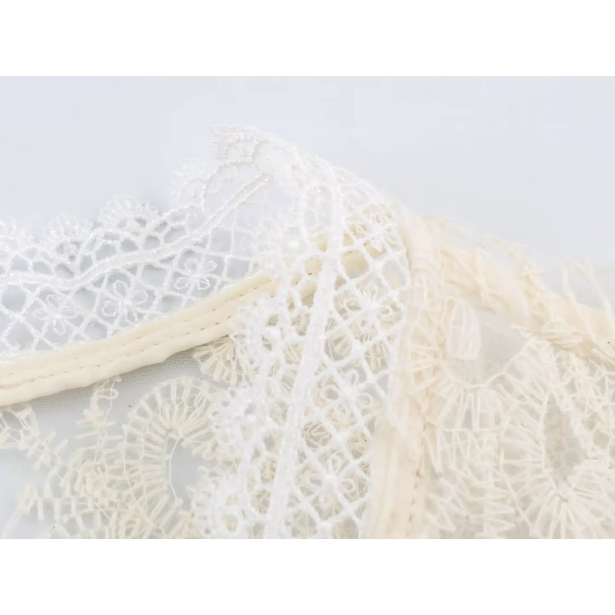 Close-up of delicate lace scallop trim