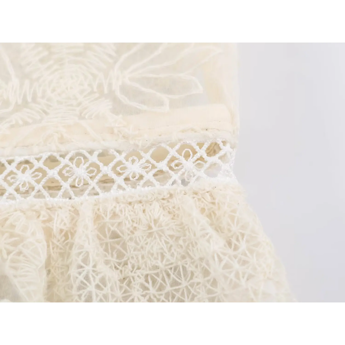 Close-up of waistband openwork lace and peplum
