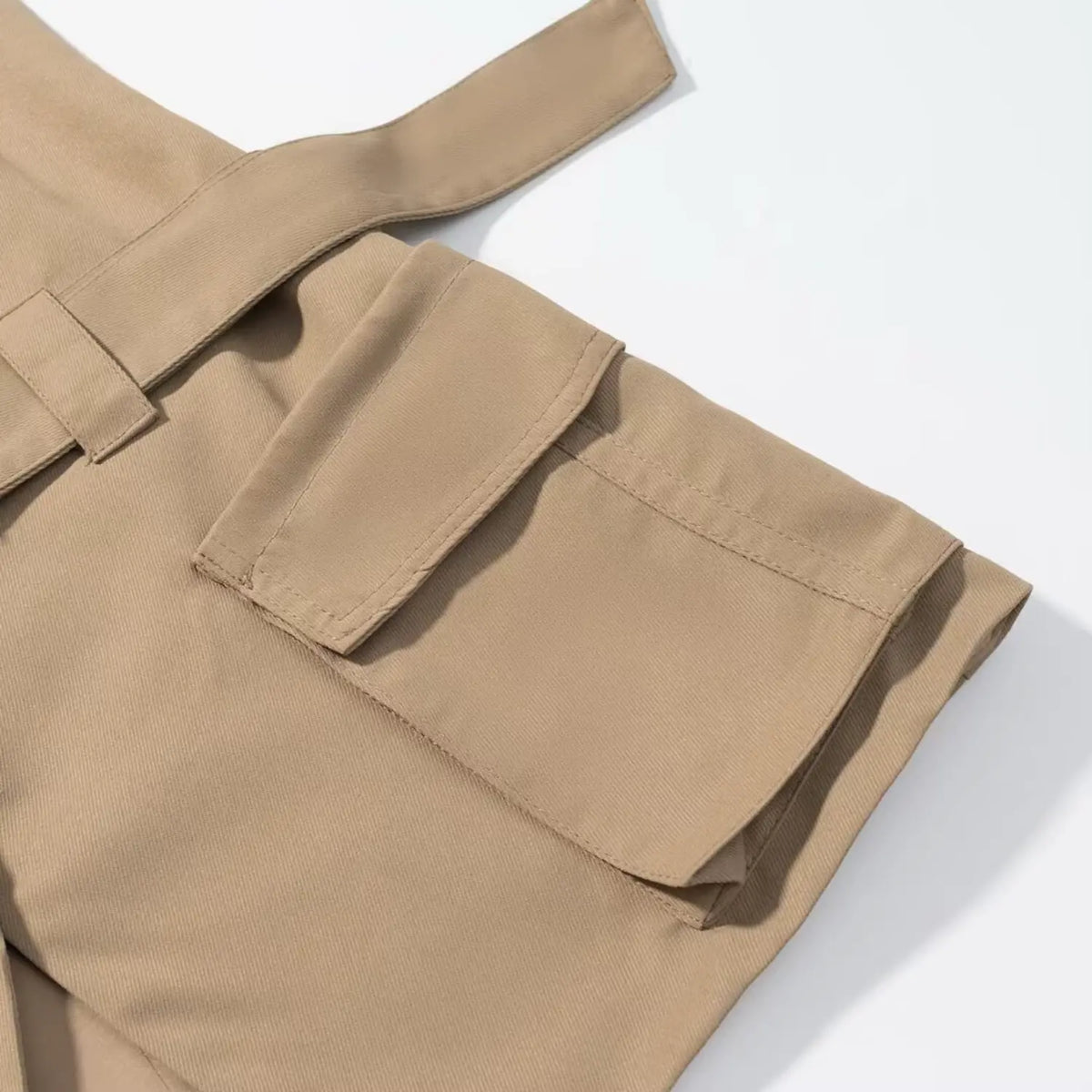 Close-up of khaki cargo flap pocket