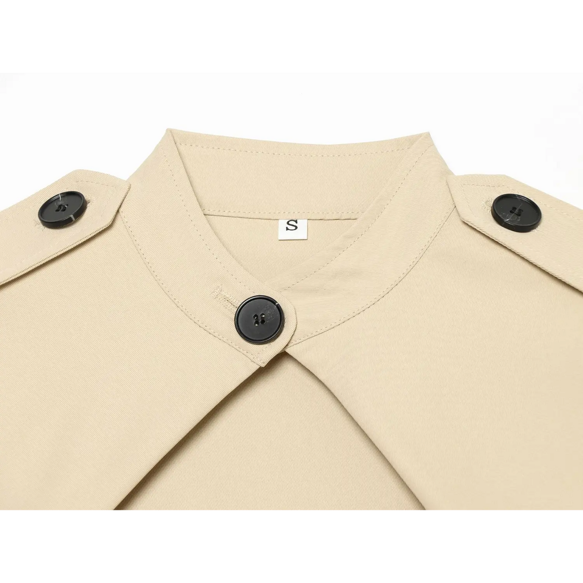 Close-up of stand collar, epaulettes and collar button