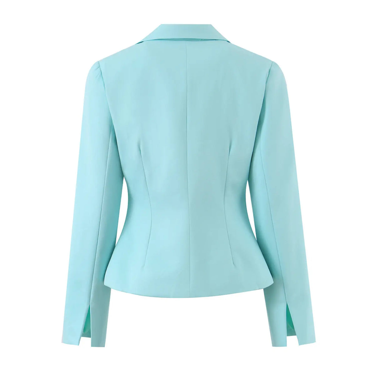 Lake blue pointed collar button front cropped jacket, back flat lay