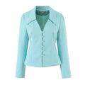 Lake blue pointed collar button front cropped jacket, front flat lay