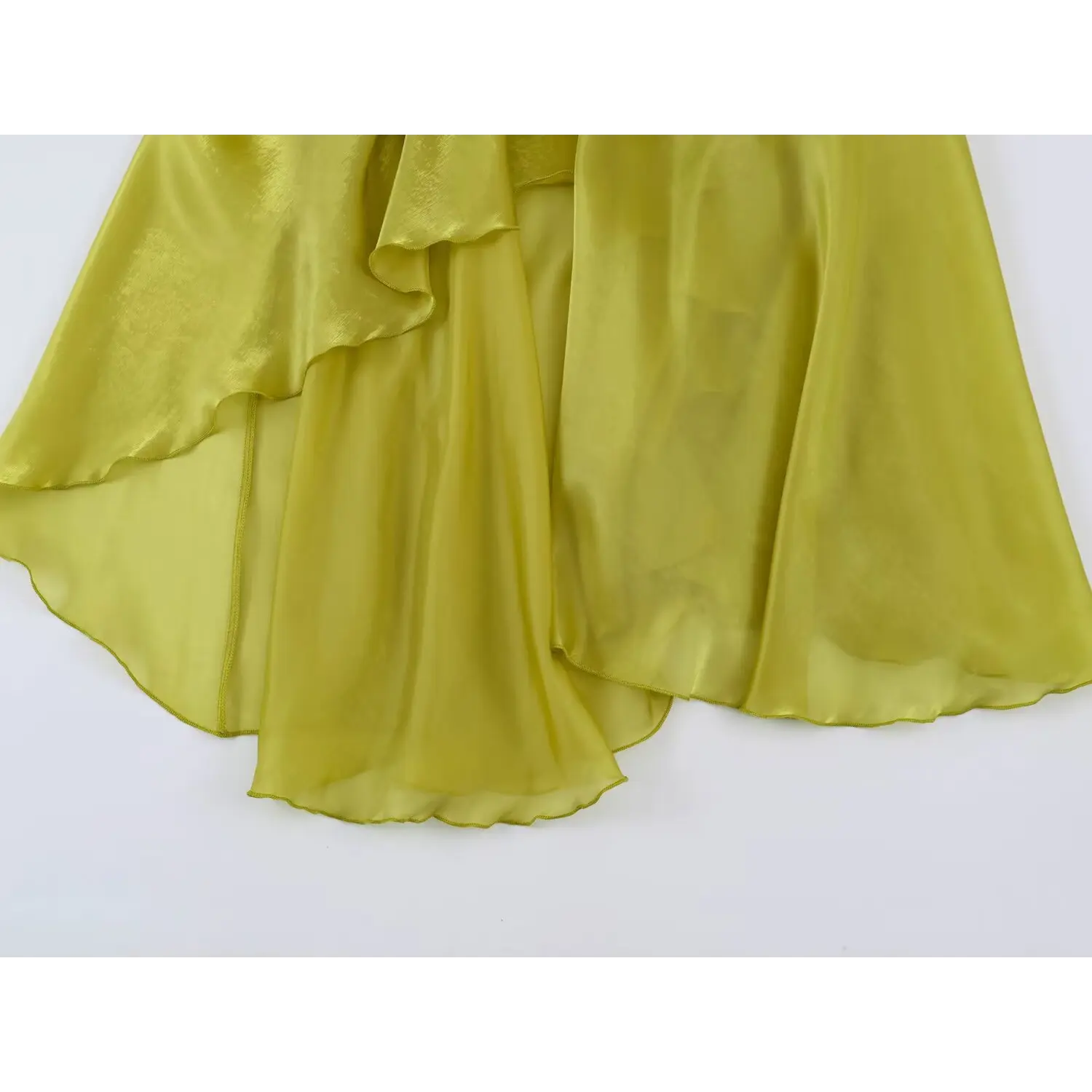 Multi-layer flowy skirt panel detail, lightweight sheer organza of sleeveless ruffle maxi dress