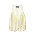 Front flat lay of lemon satin racerback double breasted waistcoat