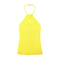 Front flat lay of lemon yellow ribbed knit halter top