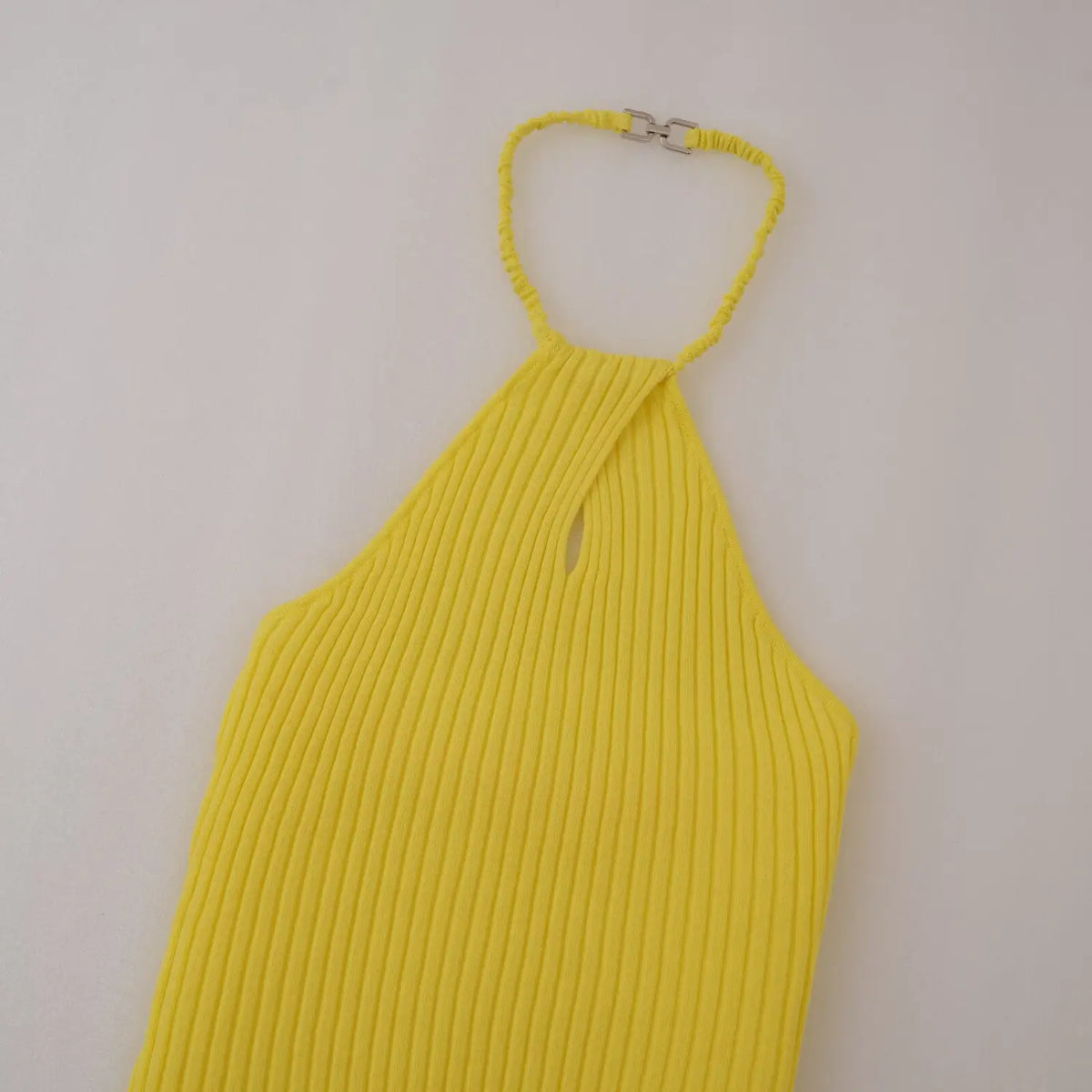 Close-up of halter neckline and keyhole
