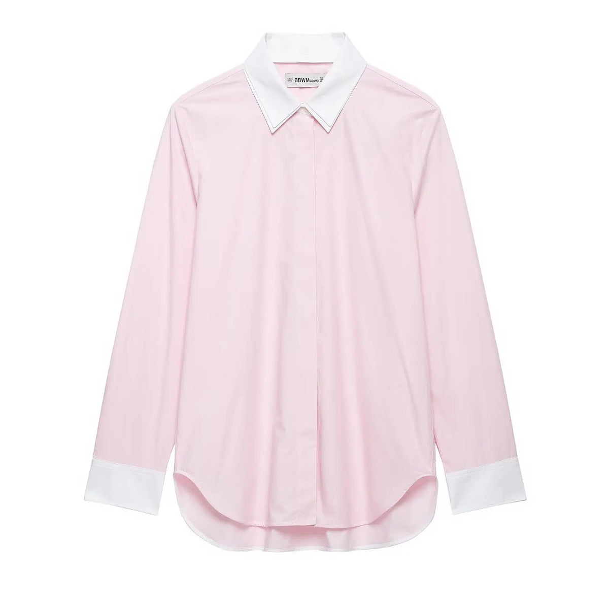 Light pink contrast collar cuff button front shirt, front flat lay