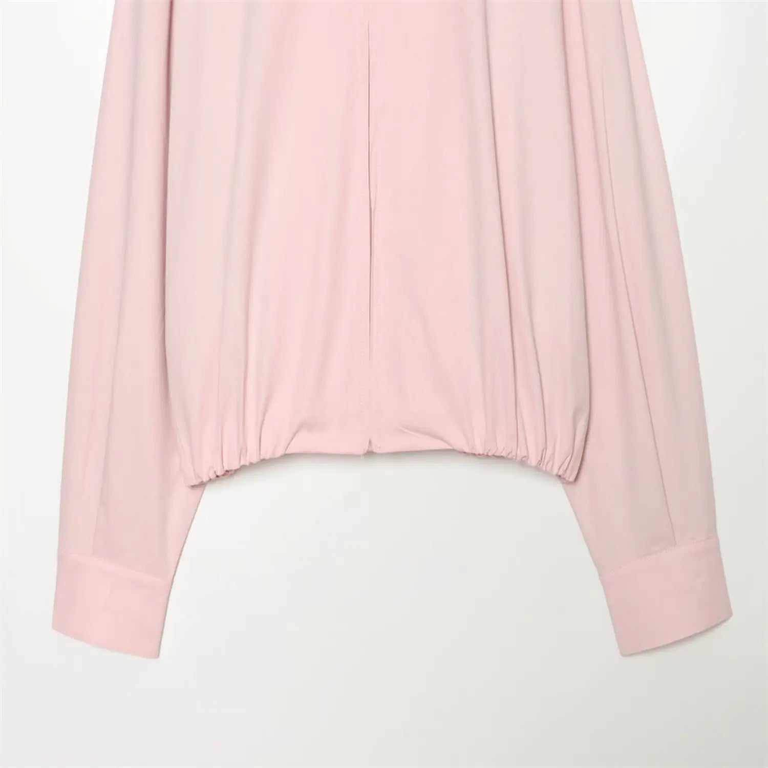 Elastic bottom hem detail light pink zip up long sleeve jacket