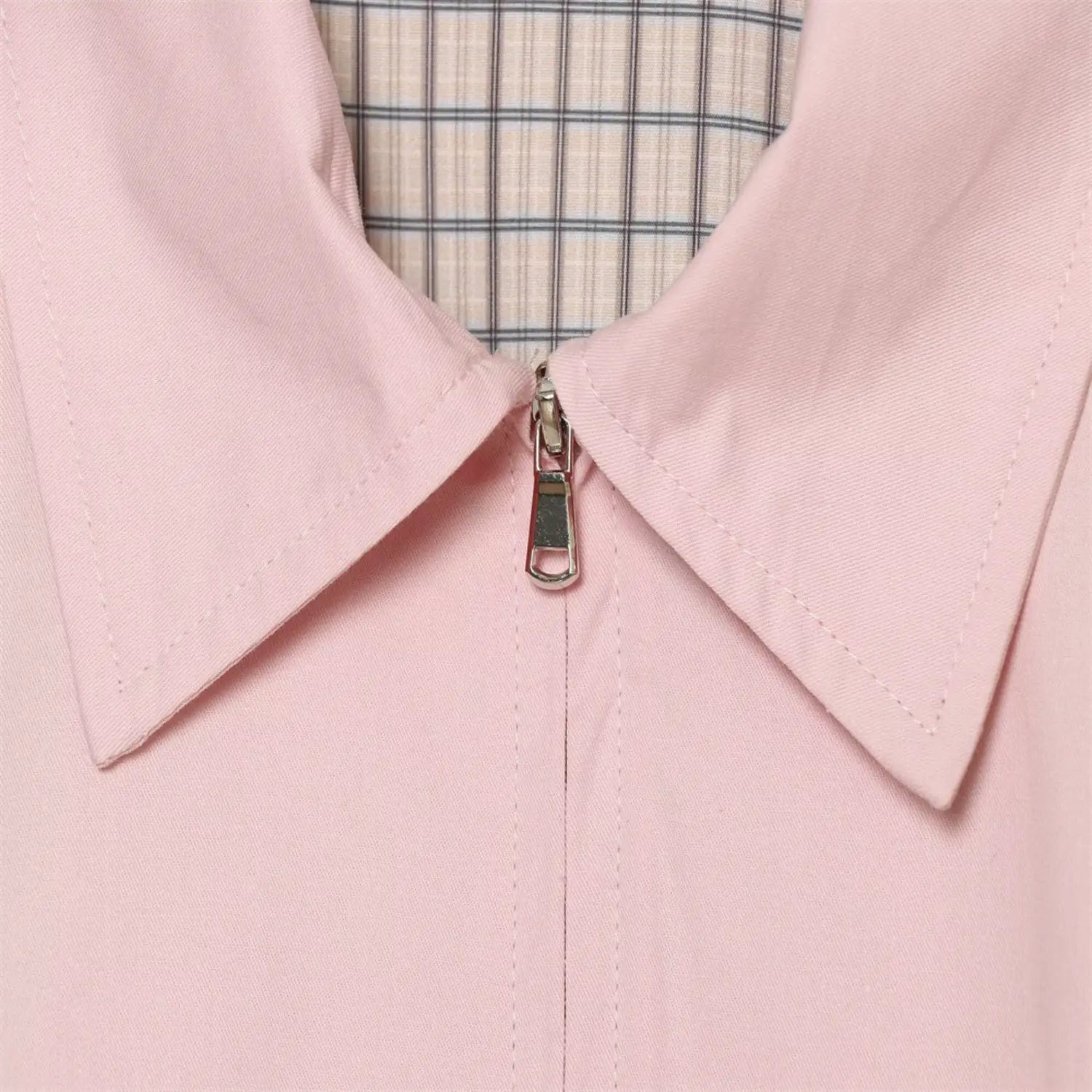 Metal zipper detail light pink collared cropped jacket