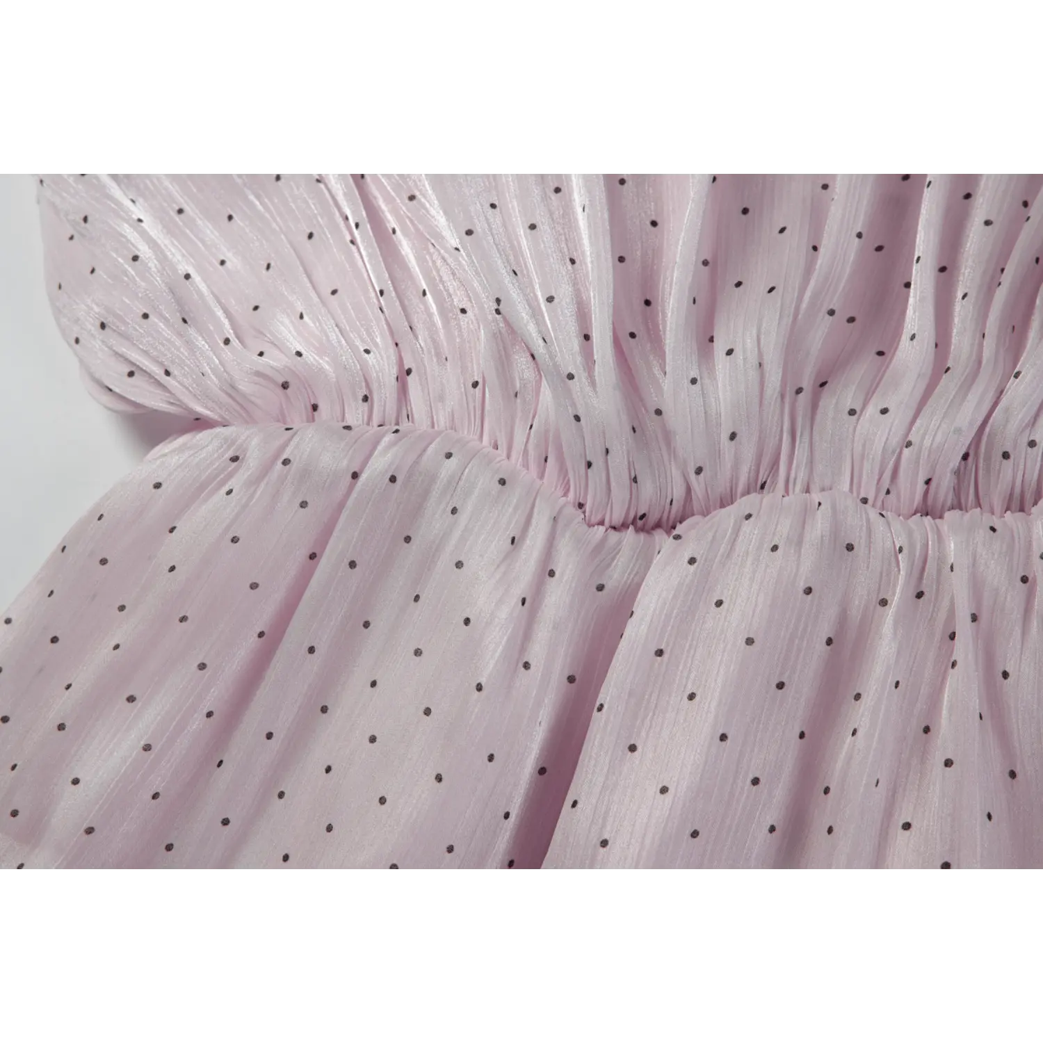 Waist bubble gathering detail light pink polka dot chiffon mini dress