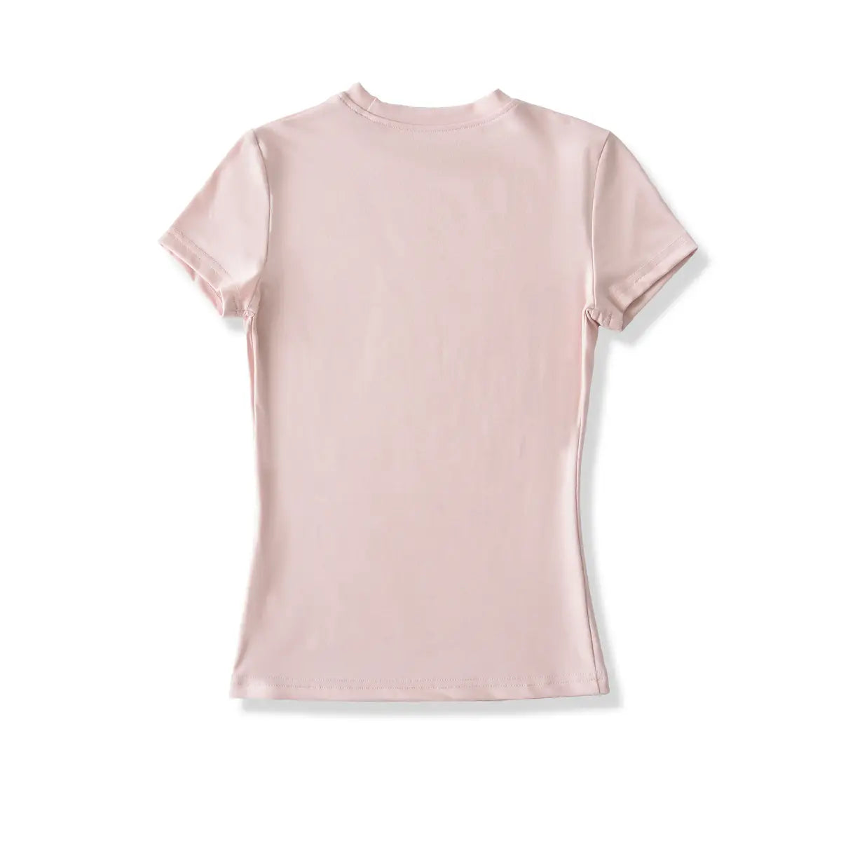 Full back view on white background of light pink form-fitting crew-neck t-shirt