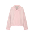 Light pink collared zip up cropped jacket front view with check lining