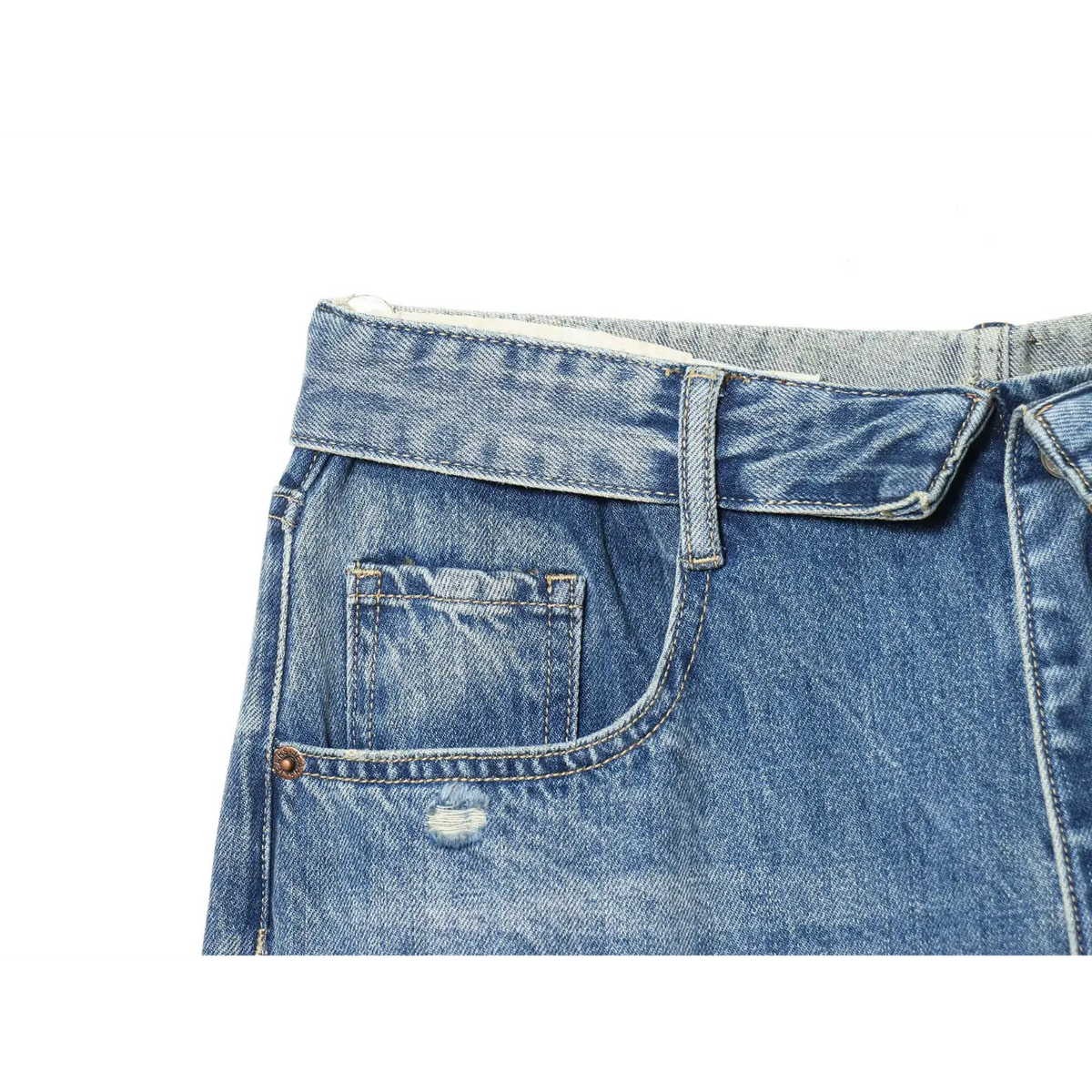 Close-up of waistband, belt loops and small coin pocket